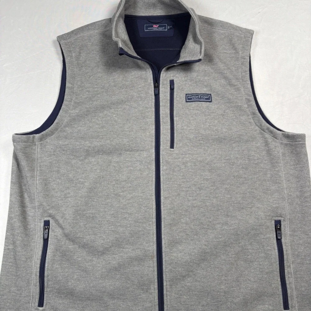 Vineyard Vines Vest Men XXL Gray Saltwater Full Zip Fleece 1K005096